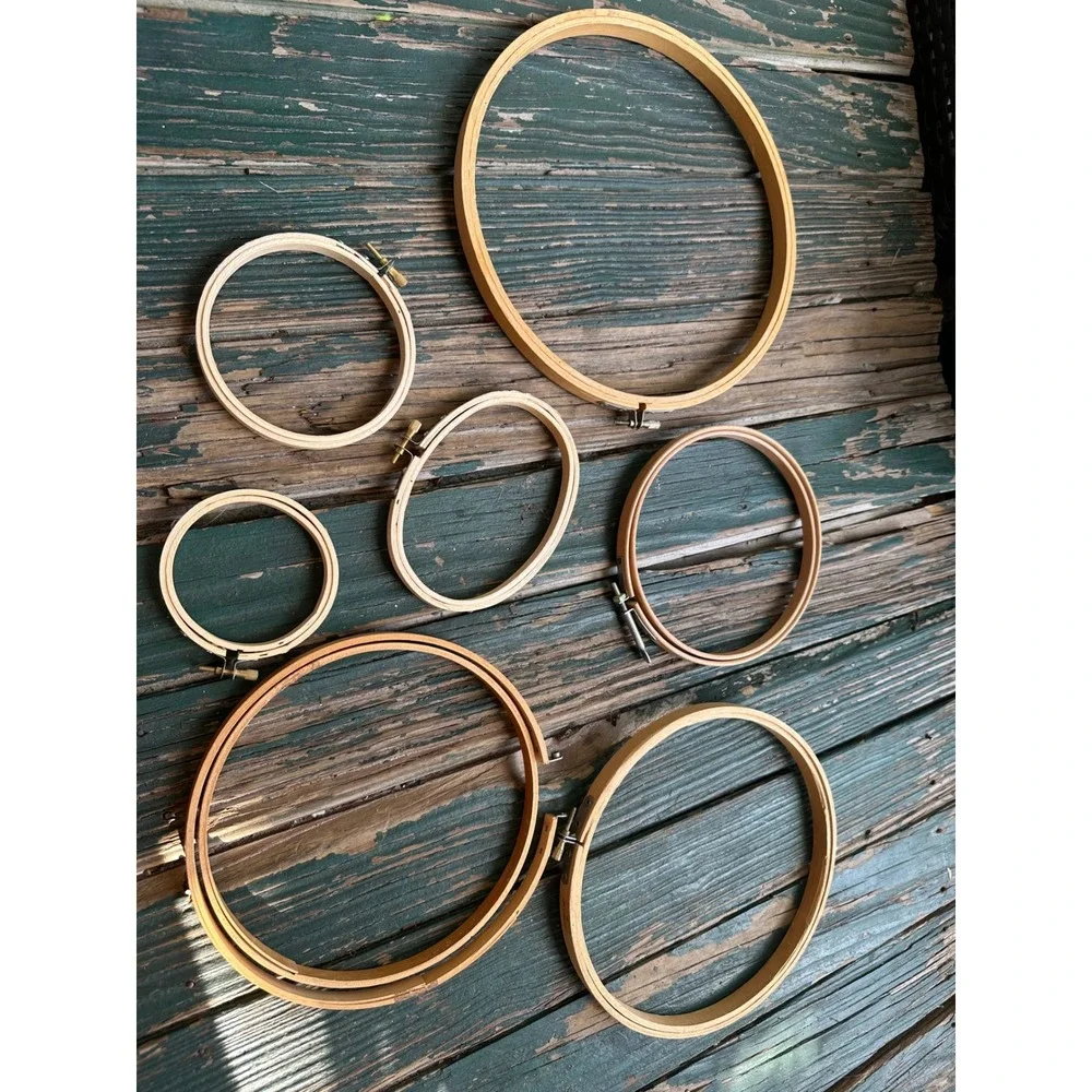 Vintage Wooden Embroidery Hoops Lot Assorted Sizes Round and Oval 7 Pieces